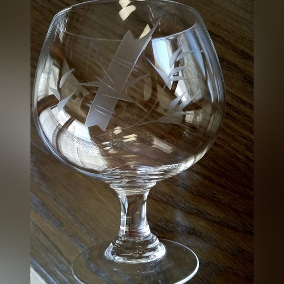 Set Of (3) Vintage Etched Crystal Cognac Glasses Brandy Snifters - Picture 3 of 6